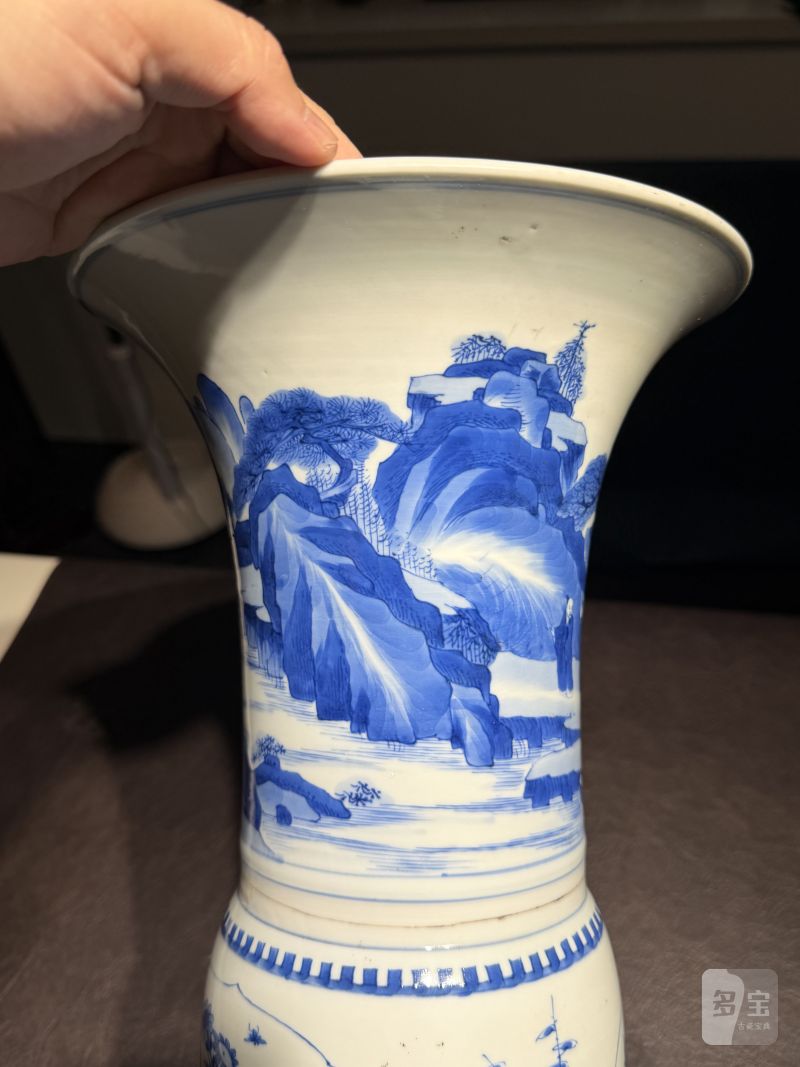 清康熙 青花山水人物故事图花觚 - 图12